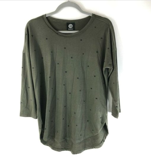 Bobeau Top Graphic Tee Green Hearts 3/4 Sleeves Sz S NEW  S