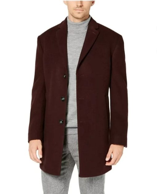 Calvin Klein Mens Prosper Wool-Blend X Slim-Fit Overcoat 60 Regular Burgundy