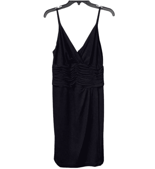 Calvin Klein Ruched Slip Dress Womens 16 Black Sleeveless V-Neck Stretch Jersey