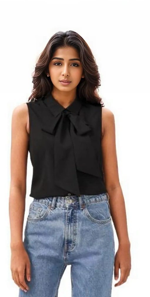 CeCe Sleeveless Bow Blouse (Rich Black) Women's Clothing S