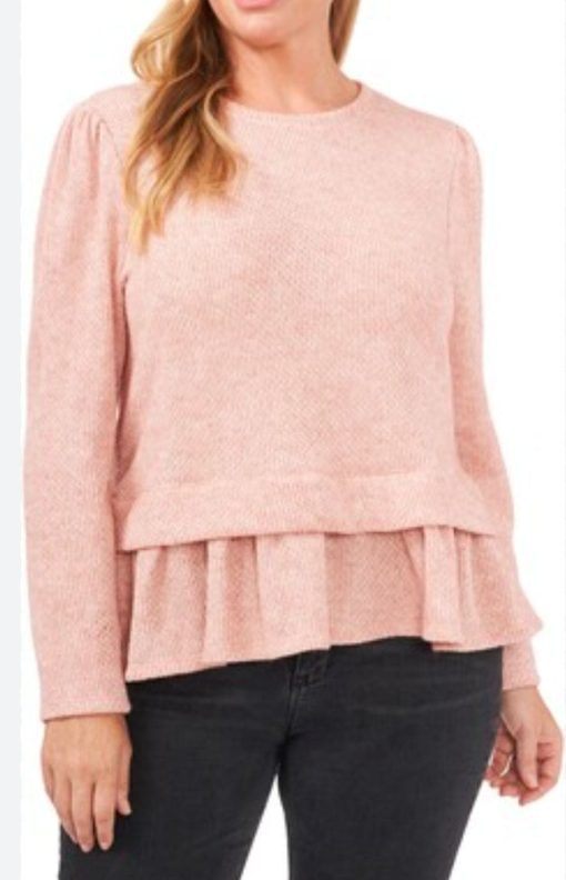 CeCe Pink Peplum Sweater Plus Size 2X | Women's Tops