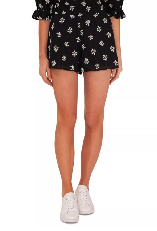 CeCe Women's Floral Embroidered Shorts Black Size X-Large