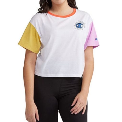 Champion Colorblock Crop Top - White, Small - Women's T-Shirt