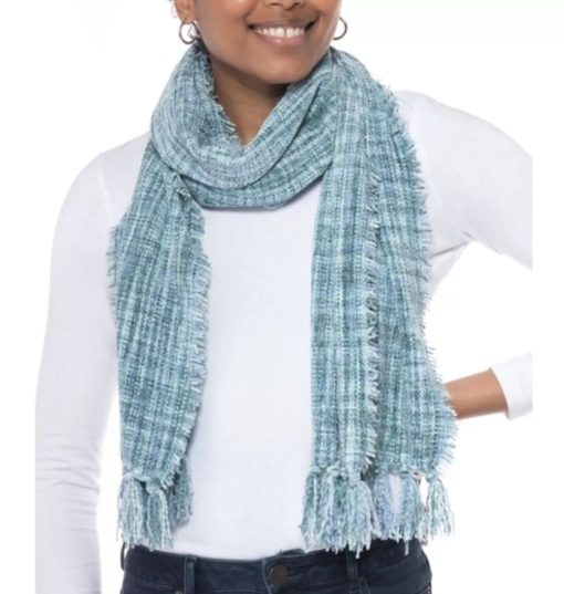 Charter Club NWT Space Dye Chenille Wrap Scarf Fringe Tassles Blue One Size New