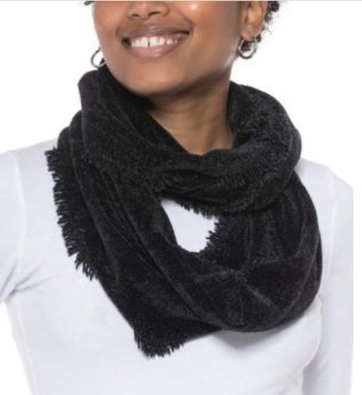 CHARTER CLUB Womens Black Woven Chenille Fringed Infinity Scarf one size