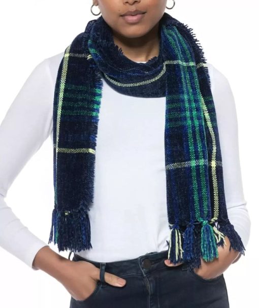 Charter Club Women's Patterned Wrap Scarf, Blue Multi Plaid, One Size