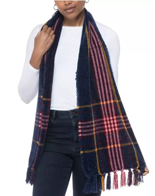 Charter Club Plaid Scarf - Navy Blue Multi, One Size, Women's Wrap