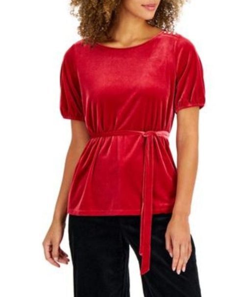 Charter Club Women's Velvet Tie-Waist Top, New Pure Red XL