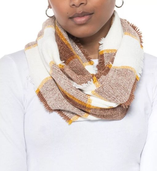 Charter Club Plaid Infinity Scarf - White/Brown - One Size - Women's Scarves