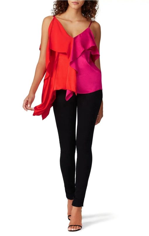 Chelsea & Walker Ruffle Cami Top - Red/Pink - Size S - Women's Blouse