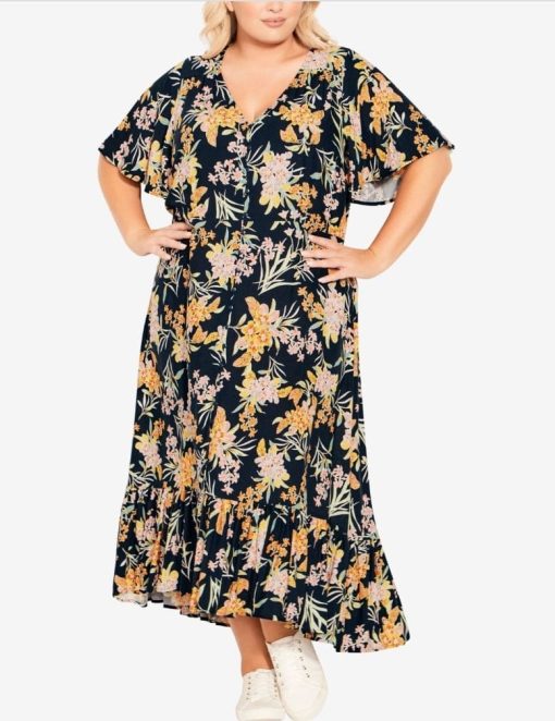 City Chic Plus Size Floral Maxi Dress - Navy 18 - Women's Dresses