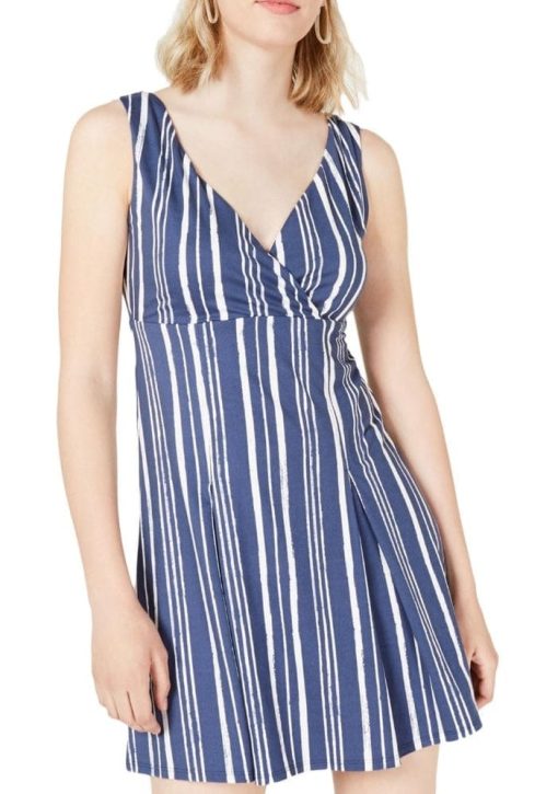 City Studio Womens Striped Surplice Wrap Dress M