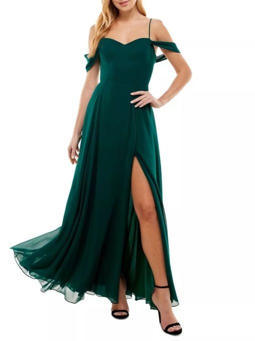 CITY STUDIOS Gown Juniors Size 3 Forest Green Cold Shoulder Lace Up Back 3