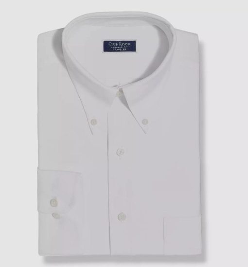 Club Room Men White Regular-Fit Stretch Traveler Dress Shirt 34-35