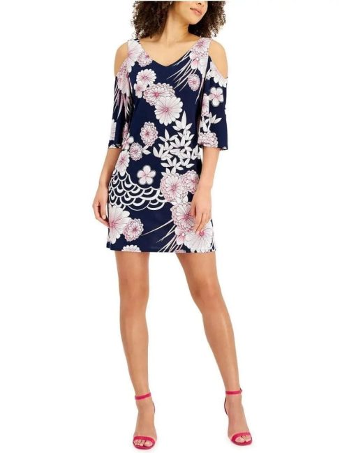 CONNECTED APPAREL WOMENS FLORAL MINI FORMAL FIT & FLARE DRESS PETITES 12P