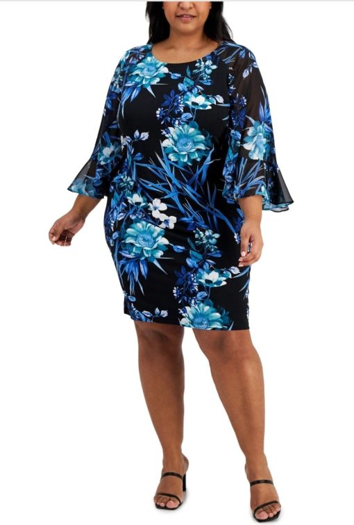 Connected Apparel Womens Plus Floral Print Angel Sleeve Party Dress 24W