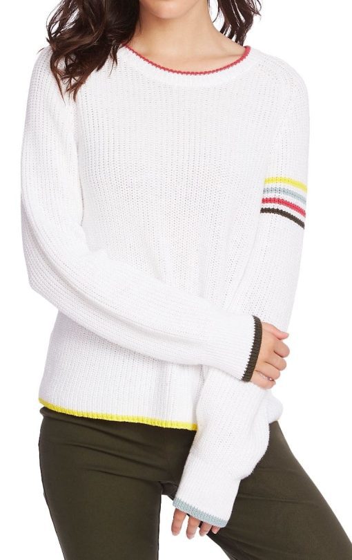 Court & Rowe Stripe Detail Sweater in Ultra White at Nordstrom, Size Xx-Small