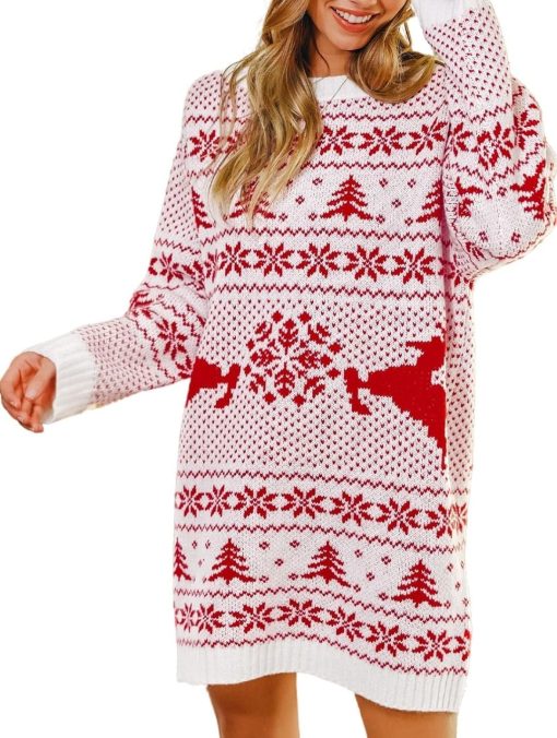 CUPSHE Christmas Sweater Dress for Women Santa Dropped Shoulders Chic Dress XL