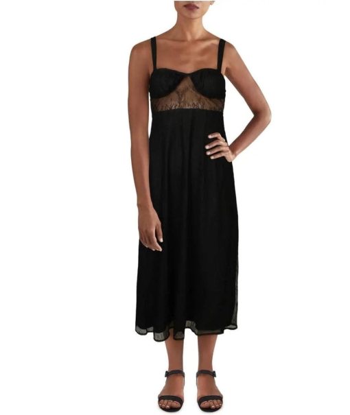 DANIELLE BERNSTEIN WOMENS LACE SHEER PARTY MIDI DRESS S