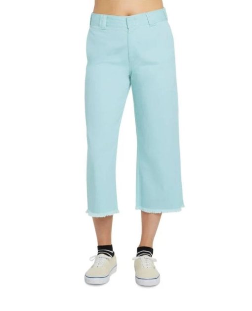 DICKIES Womens Light Blue Zippered Pocketed High Rise Frayed Crop Wide Leg Pants 7/28