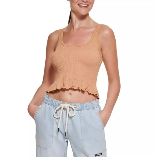 DKNY Jeans Tan Smocked Crop Top - Women's Size M - Tank Top