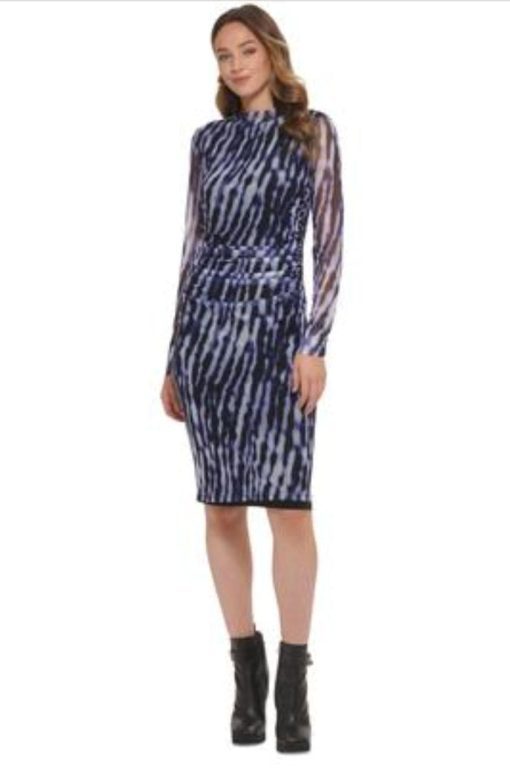 DKNY Printed Knee-Length Sheath Dress S