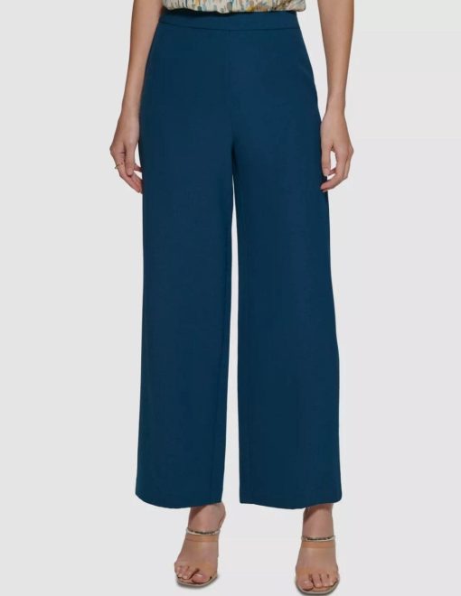 Dkny Women's Blue HIgh-Rise Wide Leg Pants Size 10