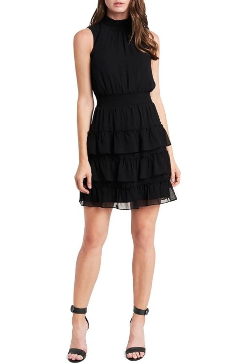 EXPRESS Petites Womens Smocked Ruffled Mini Dress S