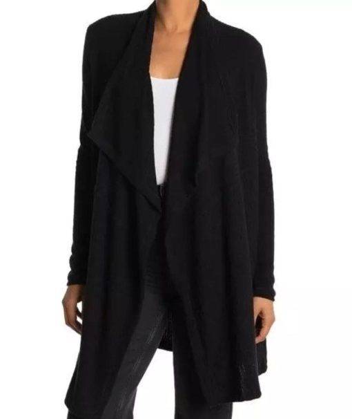 H By Bordeaux Mix Rib Cozy Waterfall Cardigan Black S