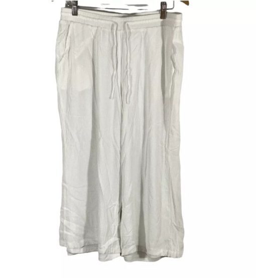 Hailey Lyn Womens White Elastic Waist Drawstring Wide Leg Cropped Pants Size M