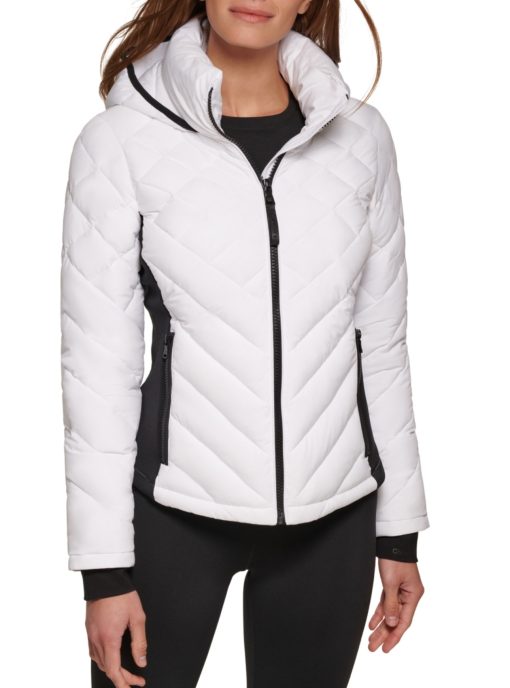 Calvin Klein Womens Side-Panel Hooded Packable Puffer Coat,- White XXL