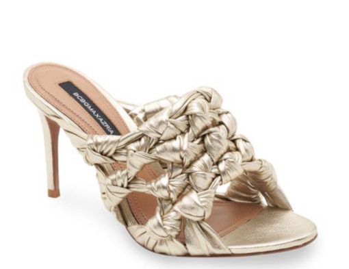 BCBGMAXAZRIA Dori Platino Knotted Leather Sandal Heel 7