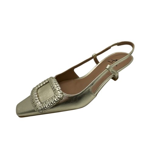 Aquatalia Slingback Arabella Metallic Leather Kitten Pumps Platino - Image 3