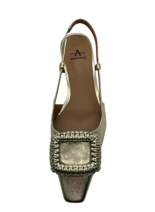 Aquatalia Slingback Arabella Metallic Leather Kitten Pumps Platino - Image 4