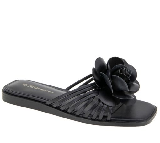 BCBGeneration Women's Masha Flower Slip-on Flat Sandals - Black 9