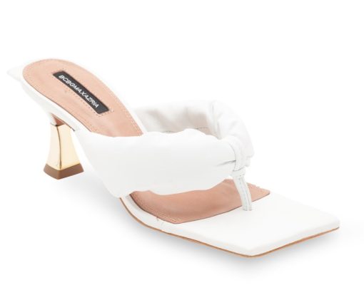 BCBGMAXAZRIA Fiona Optic White Leather Sandal Heel