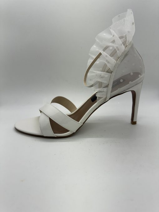 BCBGMAXAZRIA Stella Ruffle Ankle Strap Sandal in White Patent 7 - Image 4