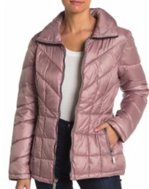 Kenneth Cole Women's Puffer Coats DUSTY - Dusty Rose High-Collar Puffer Coat S