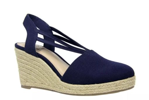 IMPO Womens Navy 1" Platform Slingback Padded Taedra Round Toe Wedge Slip On Espadrille Shoes 9 M