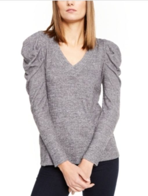 INC International Concepts Women S V Neck Puff Sleeve Knit Top Grey Size XX-Large