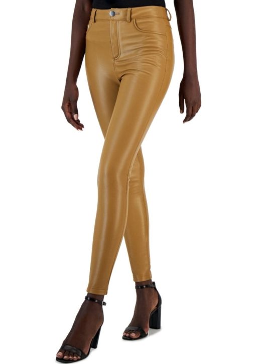 INC Women's Faux-Leather Skinny Pants, - Salty Nut 6