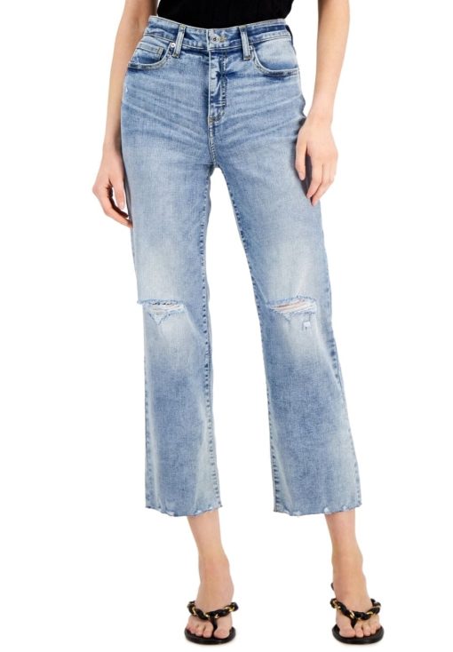 INC Women's High Rise Ripped Straight-Leg - Light Indigo 8/29