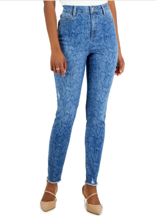 INC Women's Blue Snakeskin Skinny Jeans - Size 12 - Denim Pants