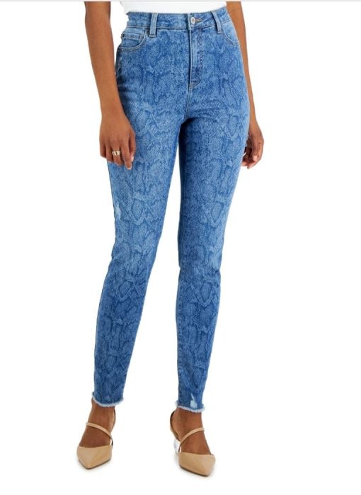 INC Snakeskin Print Skinny Jeans - Blue Wash - Women's Pants