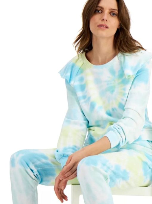 INC Tie Dye Ruffle Sweatshirt, Light Blue, XL, Women's Tops
