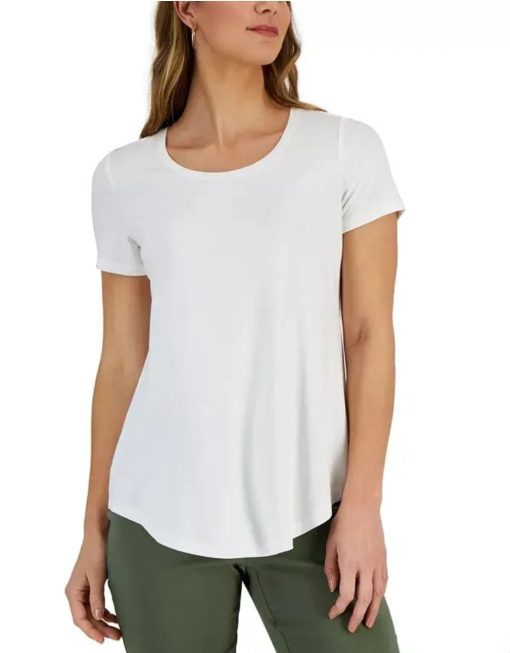 JM Collection White Scoop Neck T-Shirt - Size L - Women's Tops