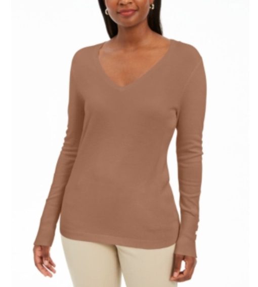 JM Collection Brown V-Neck Sweater - Women's Size L - Knit Top