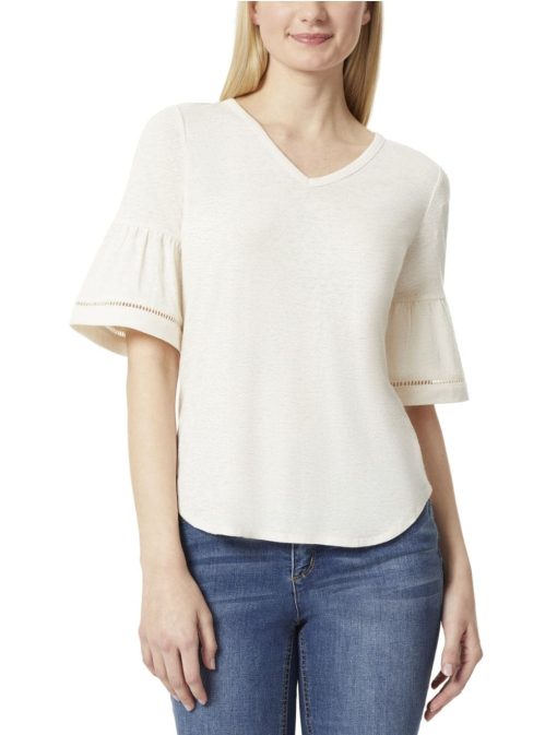 Jones New York Women's Sleeve V Neck Top With Trim White S