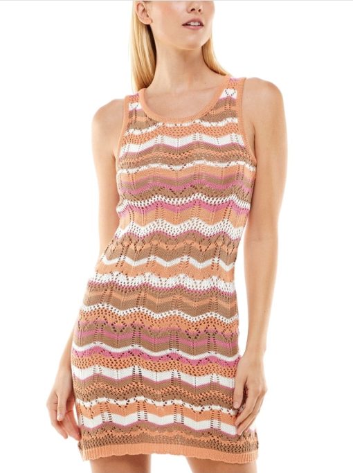 Juniors Crochet Mini Dress - Multi Color, Size S - Sweater Dress