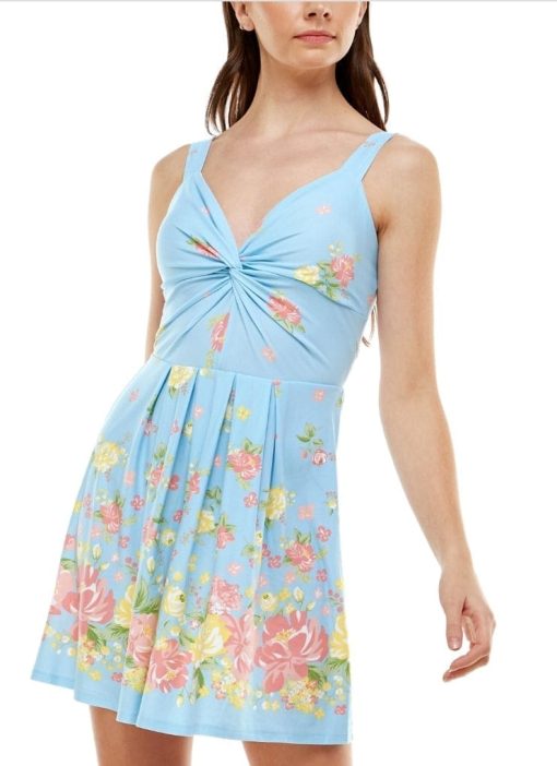 City Chic Blue Floral Fit & Flare Dress - XXS - Women's Dresses